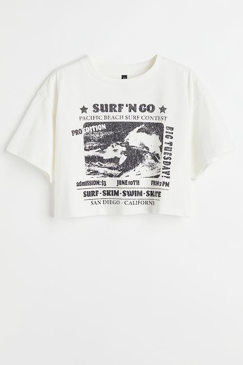 Cropped printed t-shirt - white/surfer