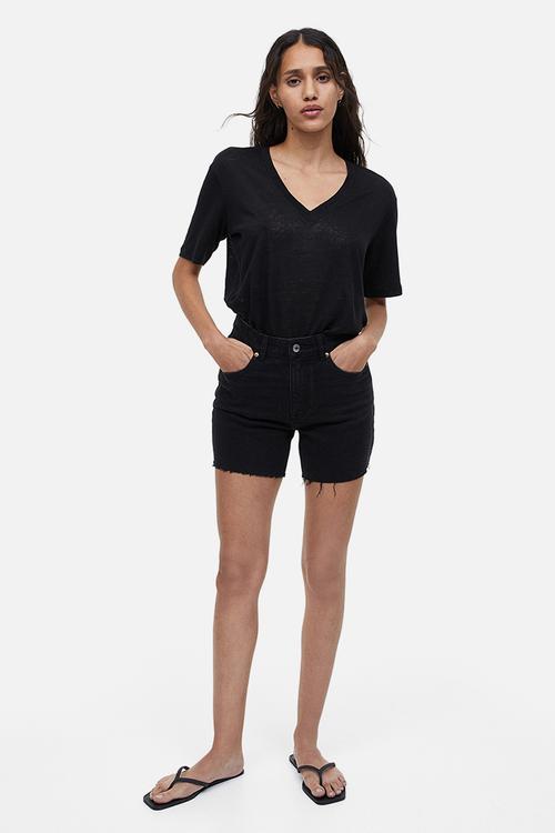 V-neck linen-jersey T-shirt - black