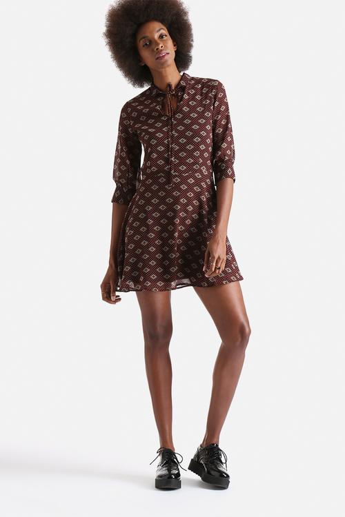 Printed Notch Neck Tea Dress