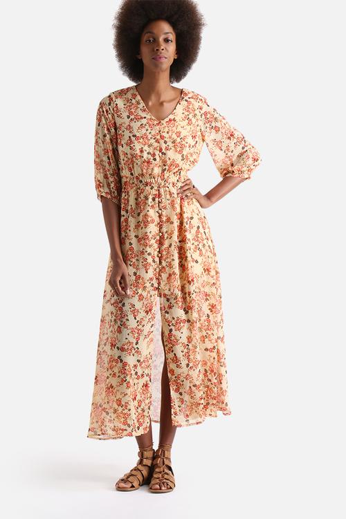 Floral Chiffon Button Front Maxi Dress