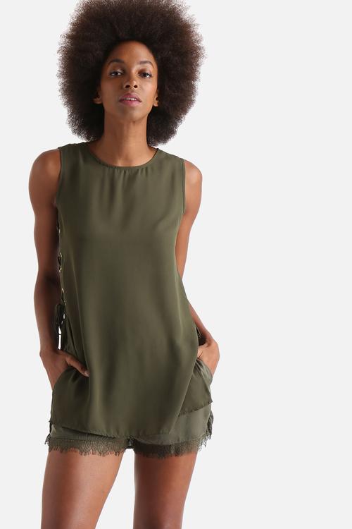 Longline Vest With Eyelet Lace Up Side Splits