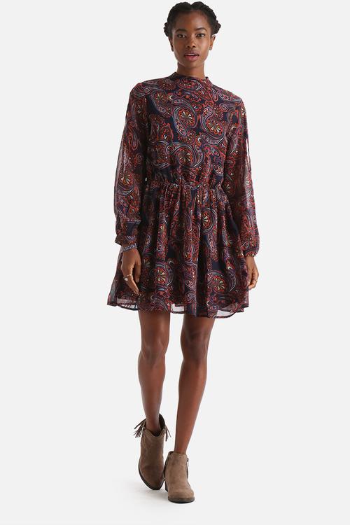 Paisley High Neck Split Sleeves Dress