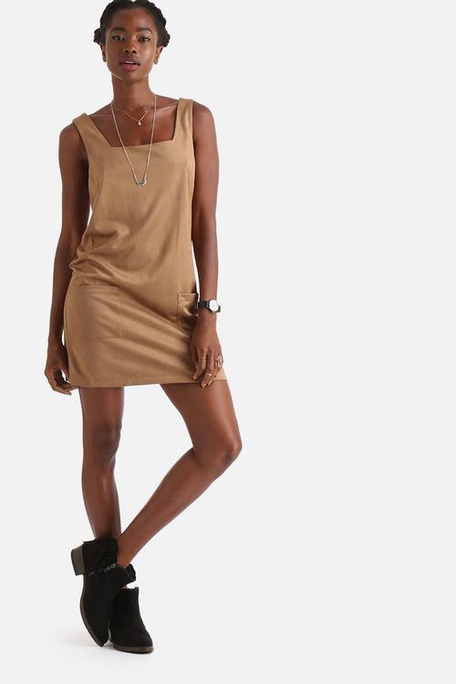 Suedette Pinny Duo Pocket Shift Dress
