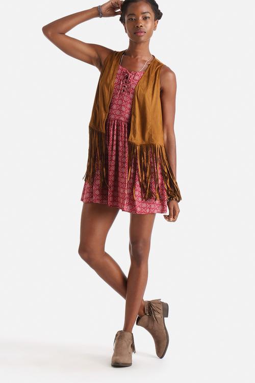 Suede Fringe Gilet With Raw Edges 