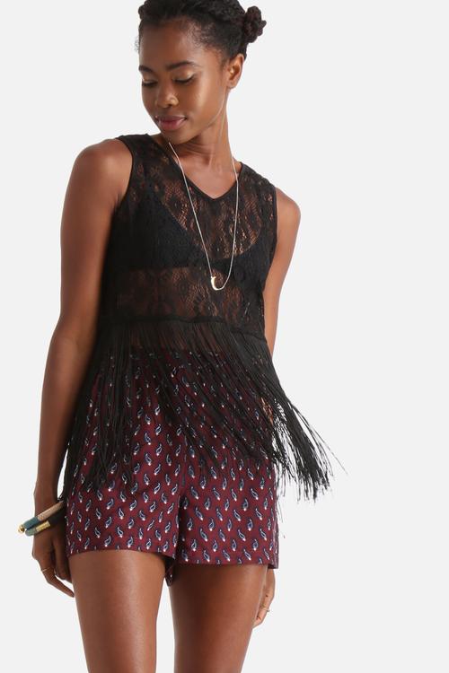 Crochet Lace Cropped Vest With Fringe