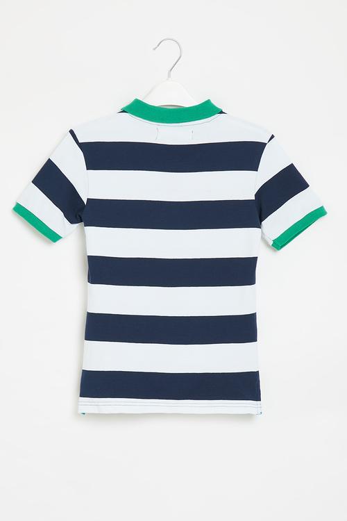 Boys basic pique stripe polo - navy & white