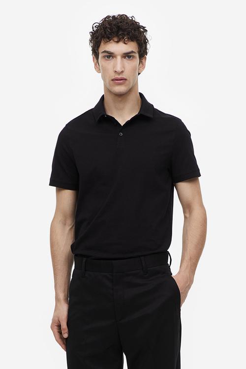Slim fit polo shirt - black