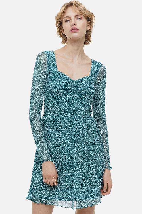 Mesh dress - dark green small flowers