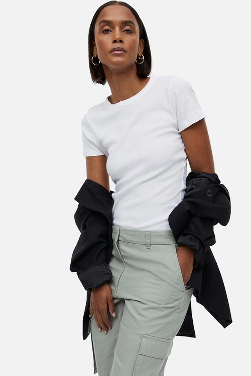 Ribbed modal-blend t-shirt - white