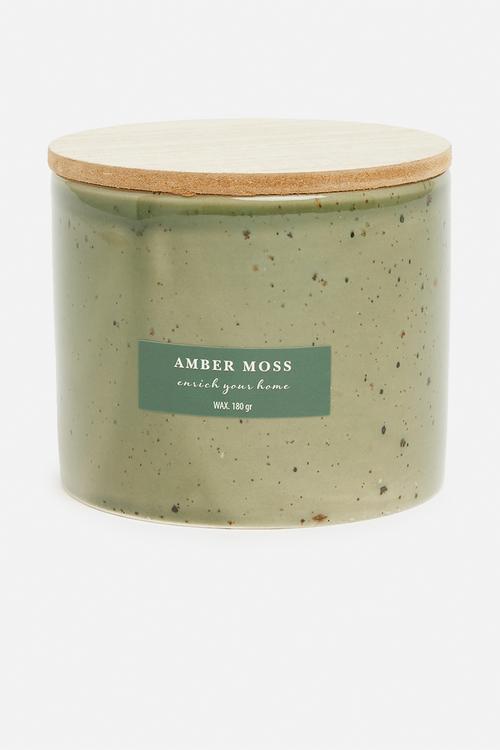 Speckle ceramic candle - green/amber moss
