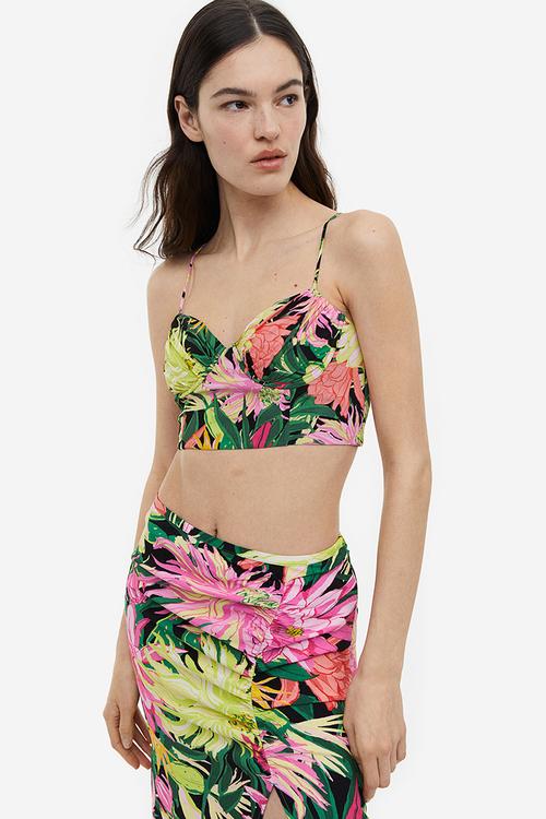 Crêpe corset top - green floral 