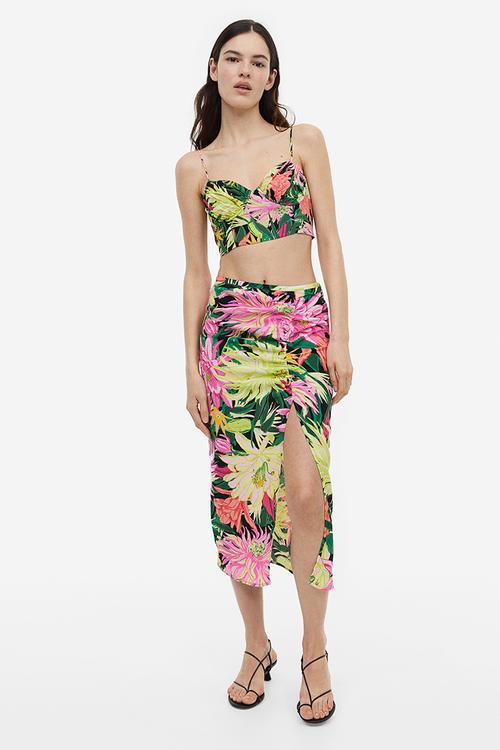 Crêpe corset top - green floral 