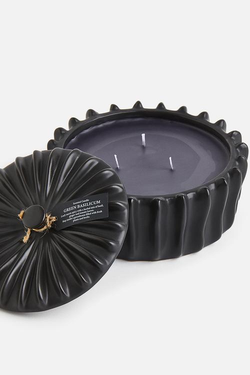 Scented candle in stoneware holder - black