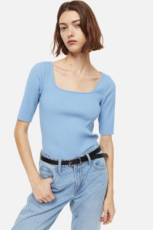Ribbed jersey top - light blue 