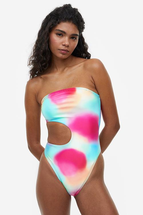 High leg cut-out swimsuit - pink patterned