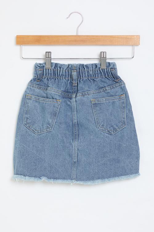 Girls basic paperbag waist denim skirt - mid blue