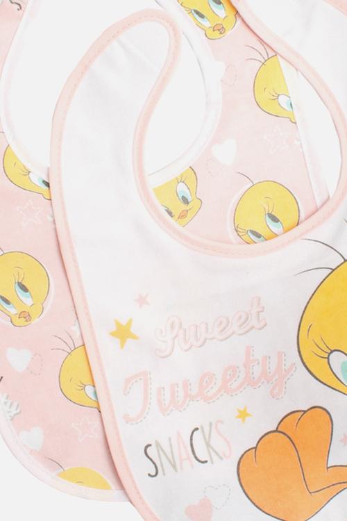 Tweety 2 pack jersey bib - pink