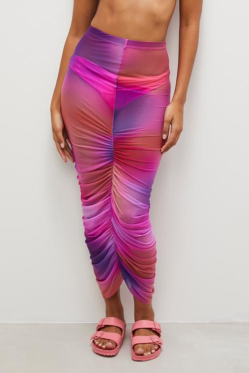 Mesh ruched maxi skirt - pink & purple