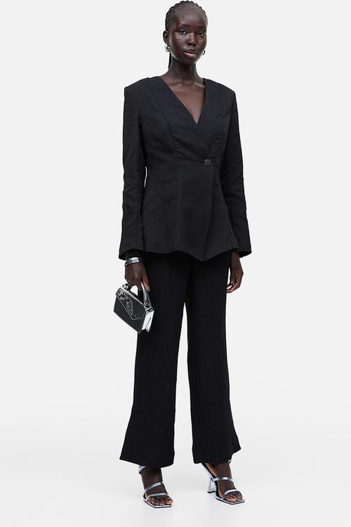 Textured-weave trousers - black