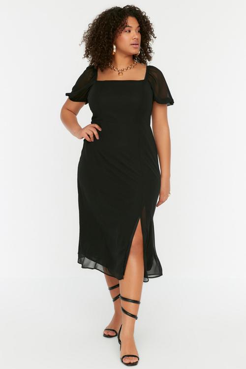 Plus squared neck midi dress - black