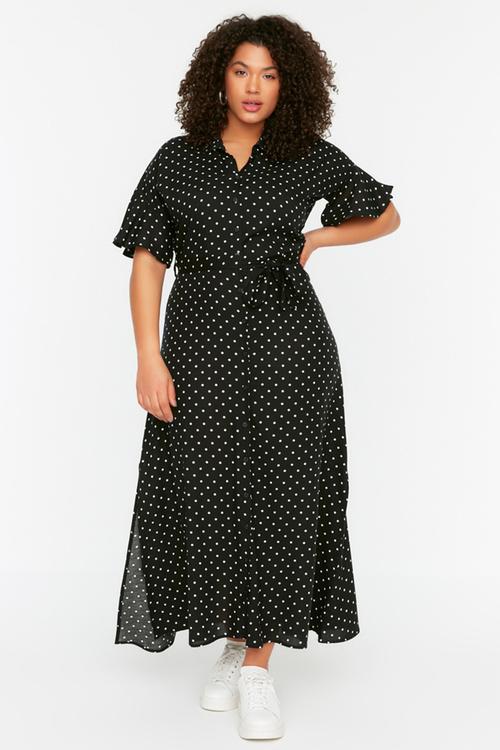 Plus polka dot maxi dress - black
