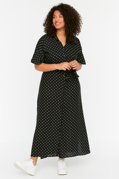 Plus polka dot maxi dress - black