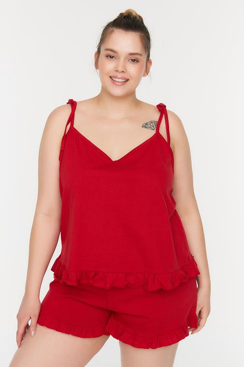 Plus short strappy pajama set - red