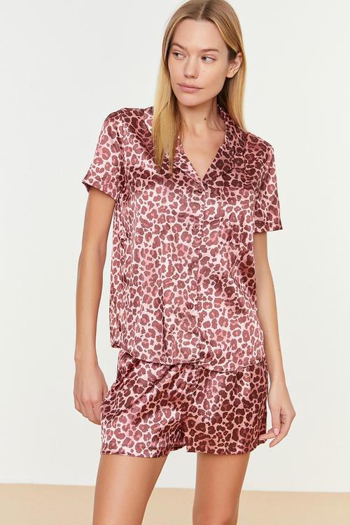 Short animal print pajama set - pink