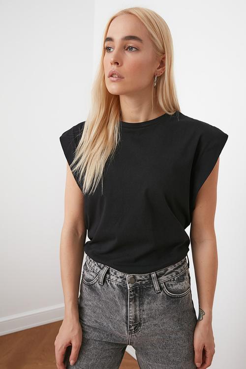 Cap sleeve knit tshirt - black