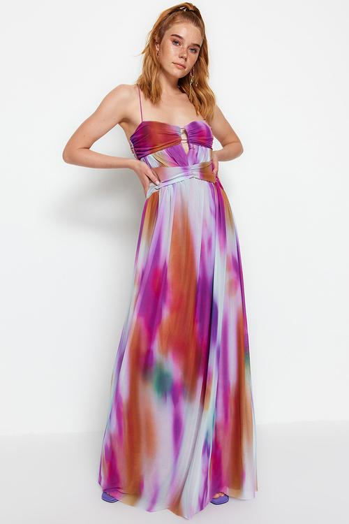 Strappy sweetheart animal print evening dress - multi