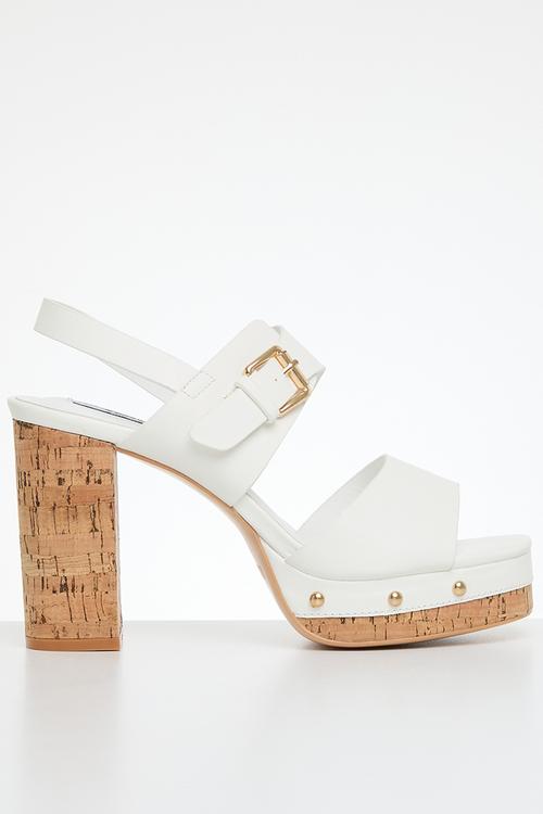 Alexis cork detail platform sandal - white