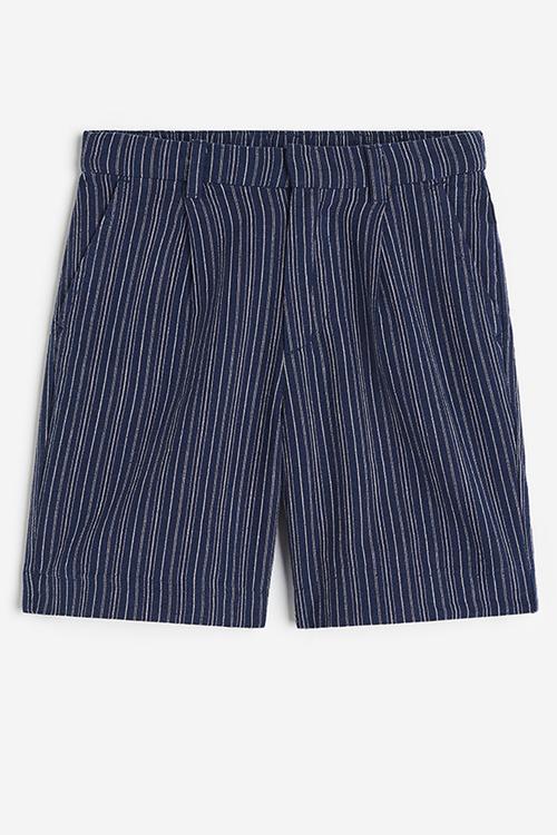 Linen blend chino shorts - dark navy blue striped