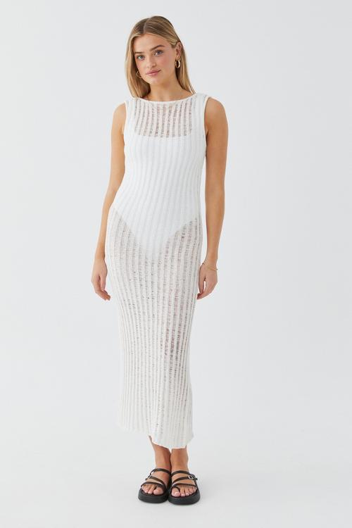 Nadia open knit maxi dress - winter white