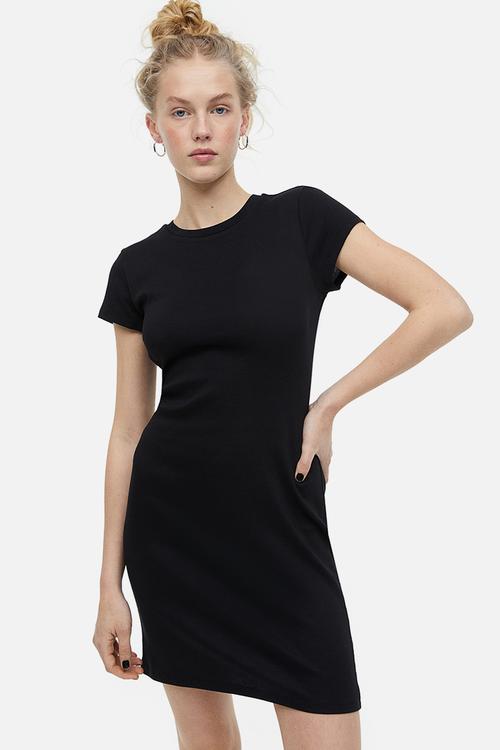 Cotton bodycon dress - black