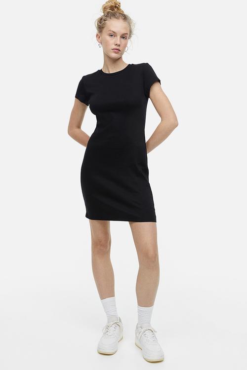 Cotton bodycon dress - black