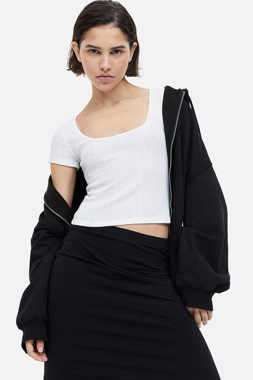 Pointelle jersey top - white