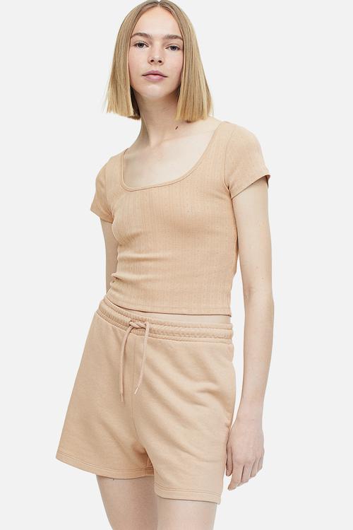 Pointelle jersey top - beige