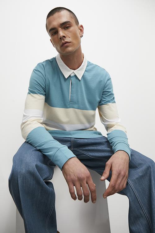 Siya long sleeve rugby stripe tee - khaki & ecru