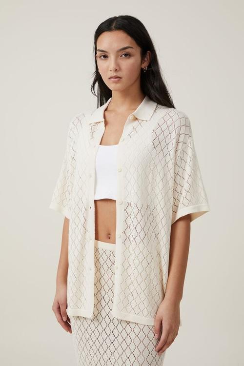 Pointelle knit shirt - ecru