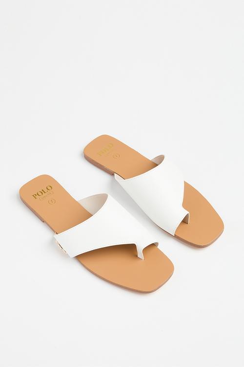 Womens toe post slip on sandal - white