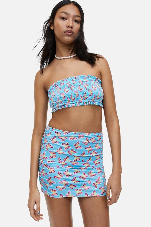 Gathered swim skirt - turquoise butterflies
