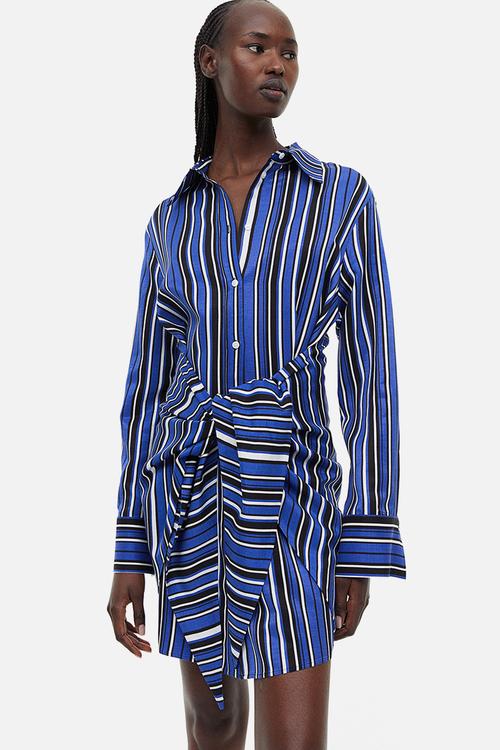 Tie-detail shirt dress - blue striped
