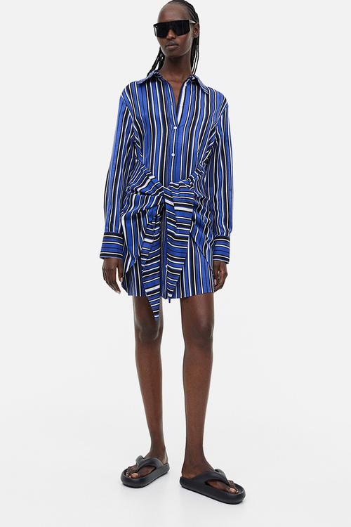 Tie-detail shirt dress - blue striped