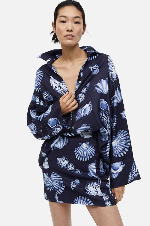 Mini skirt - navy blue seashells 