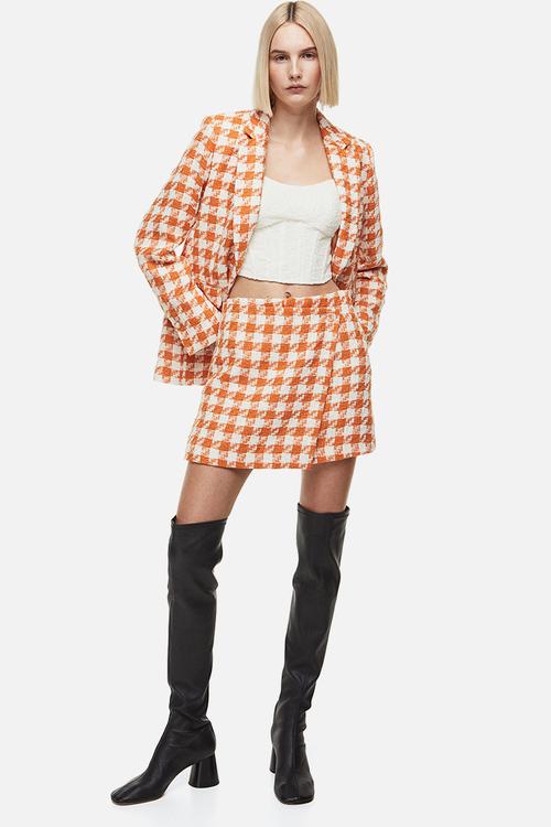 Mini skirt - orange dogtooth-patterned