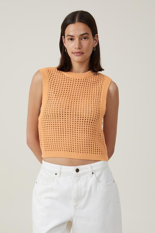Cut out knit tank - sunray orange