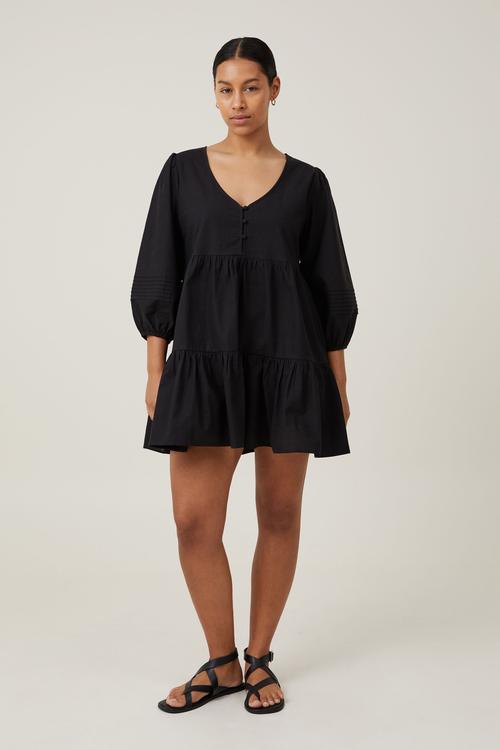 Remmie long sleeve mini dress - black