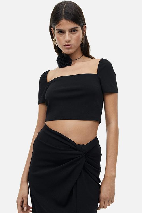 Square-neck cropped top - black