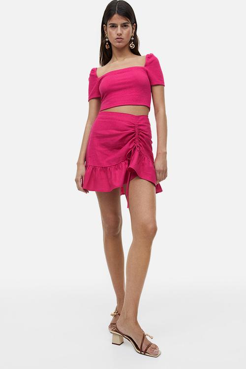 Square-neck cropped top - cerise 