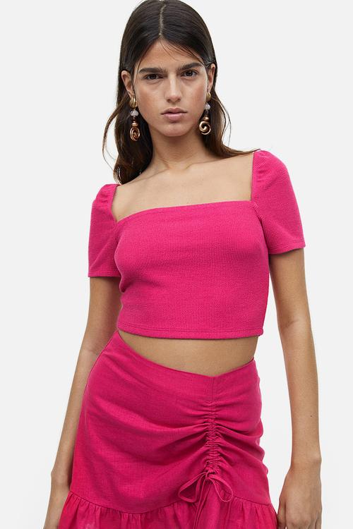 Square-neck cropped top - cerise 